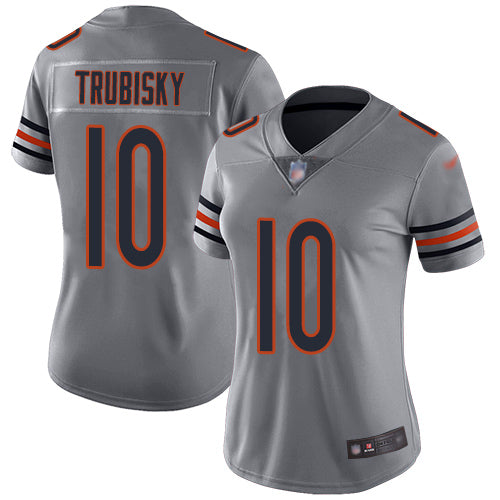 Custom Bears #10 Mitchell Trubisky Silver Women’s Stitched Football Limited Inverted Legend Jersey