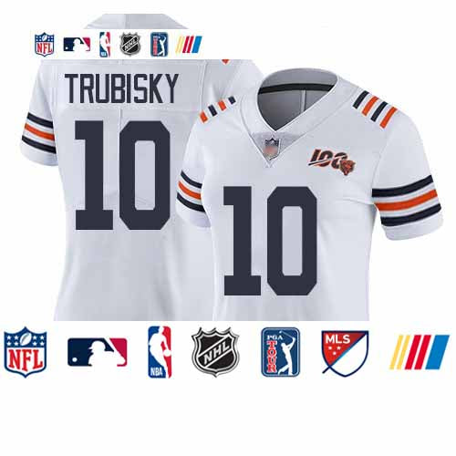 Custom Bears #10 Mitchell Trubisky White Alternate Women’s Stitched Football Vapor Untouchable Limited 100th Season Jersey