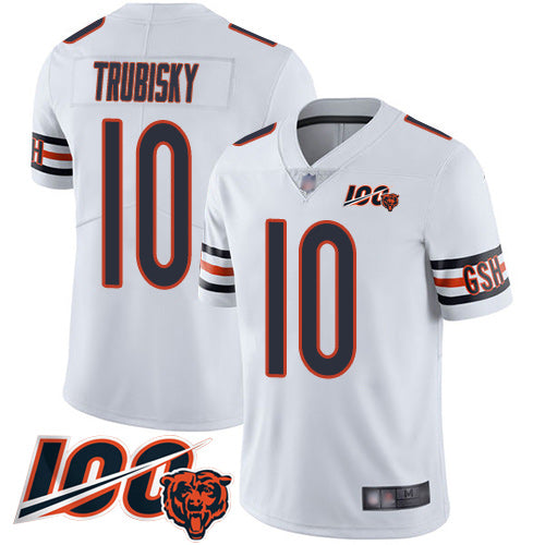 Custom Bears #10 Mitchell Trubisky White Men’s Stitched Football 100th Season Vapor Limited Jersey