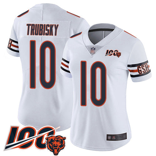Custom Bears #10 Mitchell Trubisky White Women’s Stitched Football 100th Season Vapor Limited Jersey