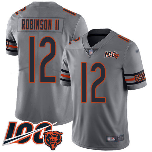 Custom Bears #12 Allen Robinson II Silver Men’s Stitched Football Limited Inverted Legend 100th Season Jersey