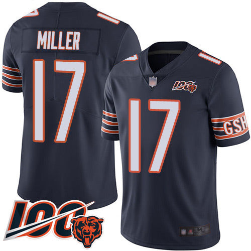 Custom Bears #17 Anthony Miller Navy Blue Team Color Men’s Stitched Football 100th Season Vapor Limited Jersey
