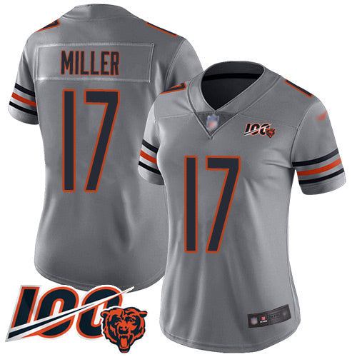 Custom Bears #17 Anthony Miller Silver Women’s Stitched Football Limited Inverted Legend 100th Season Jersey