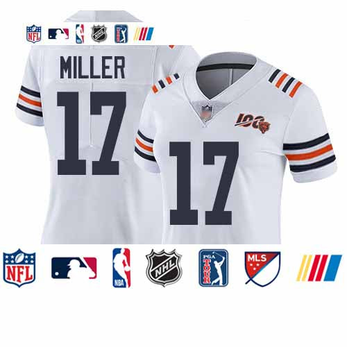 Custom Bears #17 Anthony Miller White Alternate Women’s Stitched Football Vapor Untouchable Limited 100th Season Jersey