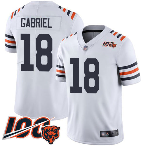 Custom Bears #18 Taylor Gabriel White Alternate Men’s Stitched Football Vapor Untouchable Limited 100th Season Jersey
