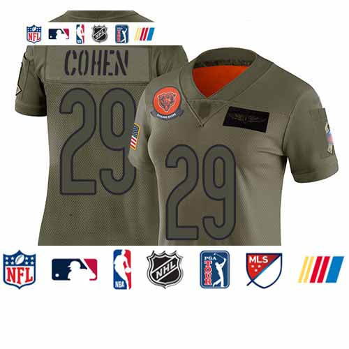 Custom Bears #29 Tarik Cohen Camo Women’s Stitched Football Limited 2019 Salute to Service Jersey