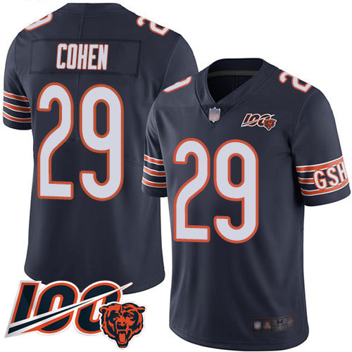 Custom Bears #29 Tarik Cohen Navy Blue Team Color Men’s Stitched Football 100th Season Vapor Limited Jersey