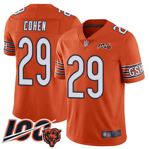 Custom Bears #29 Tarik Cohen Orange Men’s Stitched Football Limited Rush 100th Season Jersey