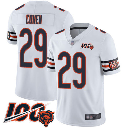 Custom Bears #29 Tarik Cohen White Men’s Stitched Football 100th Season Vapor Limited Jersey