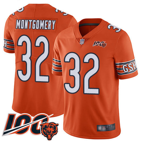 Custom Bears #32 David Montgomery Orange Men’s Stitched Football Limited Rush 100th Season Jersey
