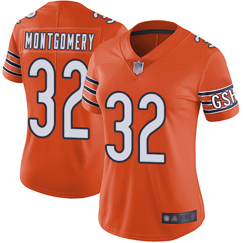 Custom Bears #32 David Montgomery Orange Women’s Stitched Football Limited Rush Jersey