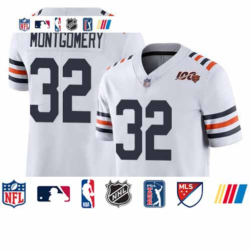 Custom Bears #32 David Montgomery White Alternate Men’s Stitched Football Vapor Untouchable Limited 100th Season Jersey