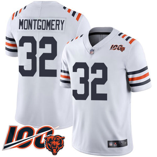Custom Bears #32 David Montgomery White Alternate Youth Stitched Football Vapor Untouchable Limited 100th Season Jersey