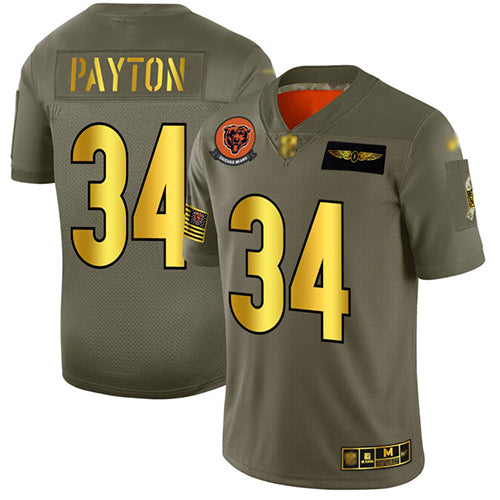 Custom Bears #34 Walter Payton Camo Gold Men’s Stitched Football Limited 2019 Salute To Service Jersey