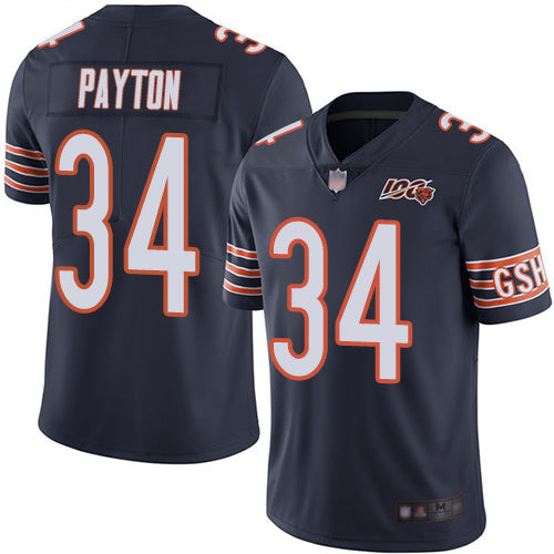 Custom Bears #34 Walter Payton Navy Blue Team Color Youth Stitched Football 100th Season Vapor Limited Jersey