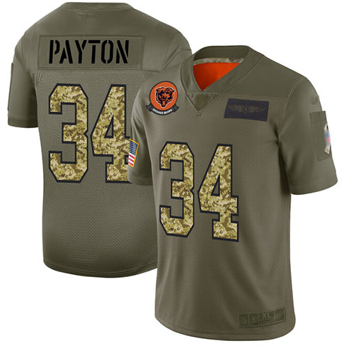Custom Bears #34 Walter Payton Olive Camo Men’s Stitched Football Limited 2019 Salute To Service Jersey