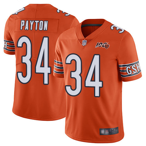 Custom Bears #34 Walter Payton Orange Youth Stitched Football Limited Rush 100th Season Jersey