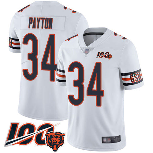 Custom Bears #34 Walter Payton White Men’s Stitched Football 100th Season Vapor Limited Jersey