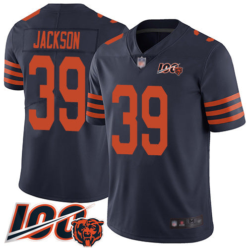 Custom Bears #39 Eddie Jackson Navy Blue Alternate Men’s Stitched Football 100th Season Vapor Limited Jersey