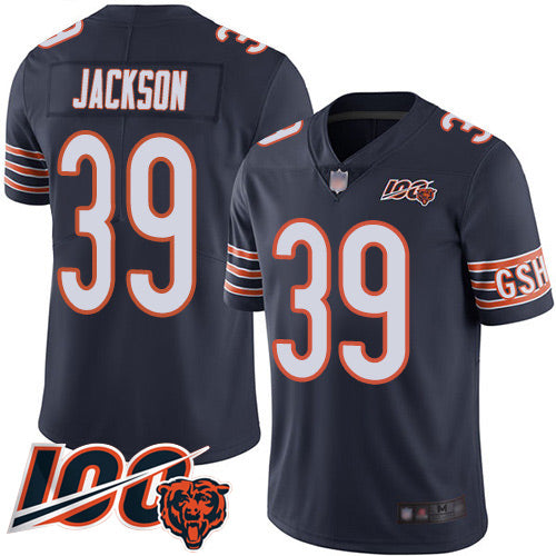 Custom Bears #39 Eddie Jackson Navy Blue Team Color Men’s Stitched Football 100th Season Vapor Limited Jersey