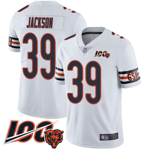 Custom Bears #39 Eddie Jackson White Men’s Stitched Football 100th Season Vapor Limited Jersey