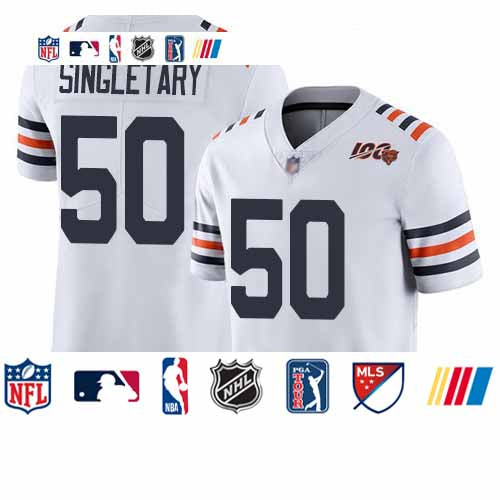 Custom Bears #50 Mike Singletary White Alternate Men’s Stitched Football Vapor Untouchable Limited 100th Season Jersey