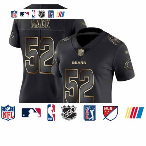 Custom Bears #52 Khalil Mack Black Gold Women’s Stitched Football Vapor Untouchable Limited Jersey
