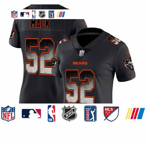 Custom Bears #52 Khalil Mack Black Women’s Stitched Football Vapor Untouchable Limited Smoke Fashion Jersey