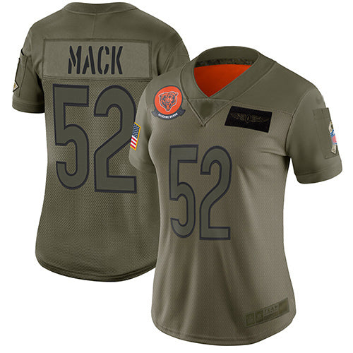 Custom Bears #52 Khalil Mack Camo Women’s Stitched Football Limited 2019 Salute to Service Jersey