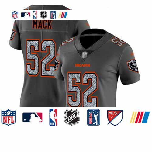 Custom Bears #52 Khalil Mack Gray Static Women’s Stitched Football Vapor Untouchable Limited Jersey
