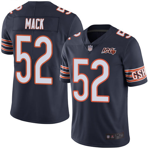 Custom Bears #52 Khalil Mack Navy Blue Team Color Youth Stitched Football 100th Season Vapor Limited Jersey