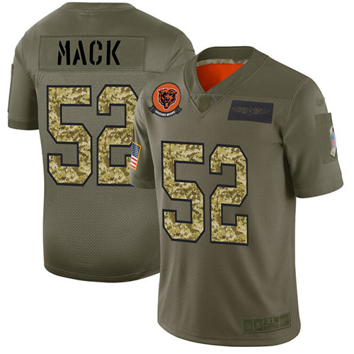 Custom Bears #52 Khalil Mack Olive Camo Men’s Stitched Football Limited 2019 Salute To Service Jersey