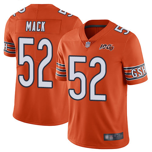 Custom Bears #52 Khalil Mack Orange Youth Stitched Football Limited Rush 100th Season Jersey