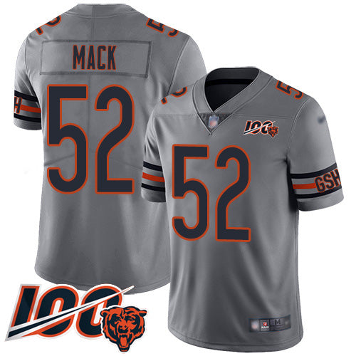 Custom Bears #52 Khalil Mack Silver Men’s Stitched Football Limited Inverted Legend 100th Season Jersey