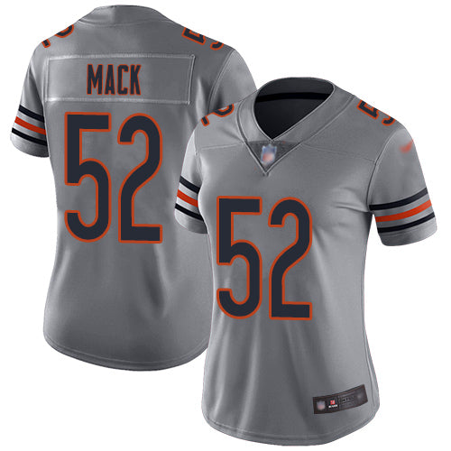 Custom Bears #52 Khalil Mack Silver Women’s Stitched Football Limited Inverted Legend Jersey