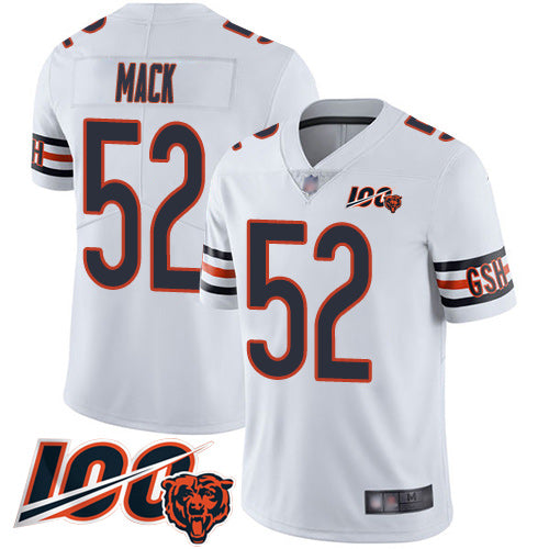 Custom Bears #52 Khalil Mack White Men’s Stitched Football 100th Season Vapor Limited Jersey