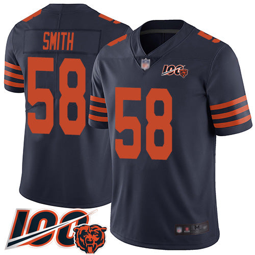 Custom Bears #58 Roquan Smith Navy Blue Alternate Men’s Stitched Football 100th Season Vapor Limited Jersey