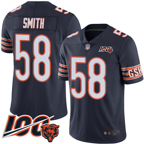 Custom Bears #58 Roquan Smith Navy Blue Team Color Men’s Stitched Football 100th Season Vapor Limited Jersey