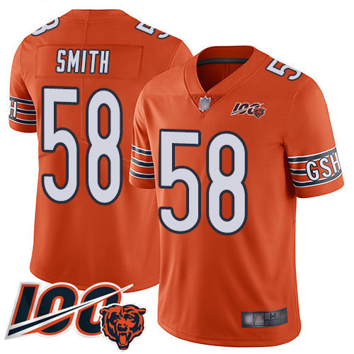 Custom Bears #58 Roquan Smith Orange Men’s Stitched Football Limited Rush 100th Season Jersey