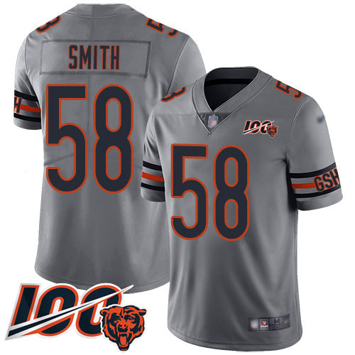 Custom Bears #58 Roquan Smith Silver Men’s Stitched Football Limited Inverted Legend 100th Season Jersey