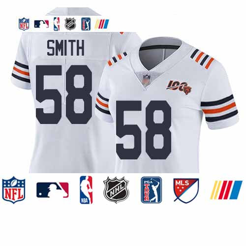 Custom Bears #58 Roquan Smith White Alternate Women’s Stitched Football Vapor Untouchable Limited 100th Season Jersey