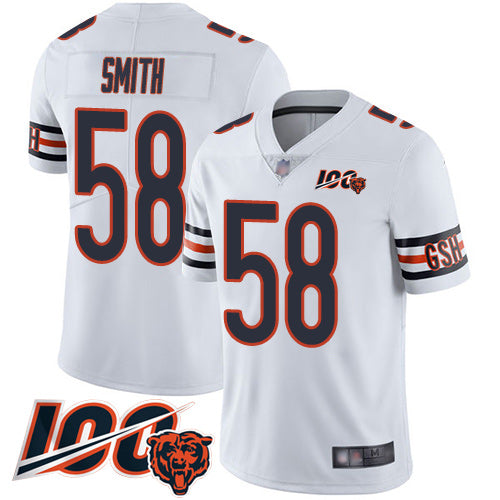 Custom Bears #58 Roquan Smith White Men’s Stitched Football 100th Season Vapor Limited Jersey