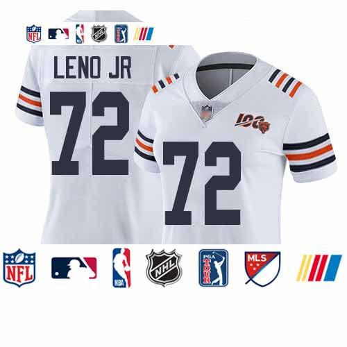 Custom Bears #72 Charles Leno Jr White Alternate Women’s Stitched Football Vapor Untouchable Limited 100th Season Jersey