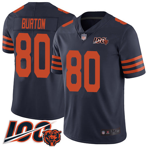 Custom Bears #80 Trey Burton Navy Blue Alternate Men’s Stitched Football 100th Season Vapor Limited Jersey