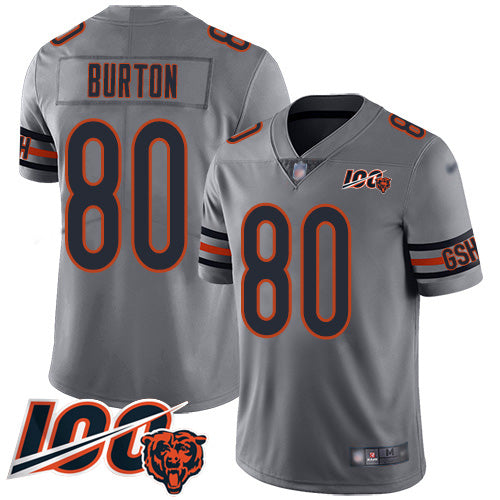 Custom Bears #80 Trey Burton Silver Men’s Stitched Football Limited Inverted Legend 100th Season Jersey