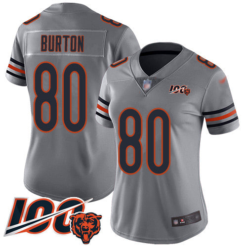 Custom Bears #80 Trey Burton Silver Women’s Stitched Football Limited Inverted Legend 100th Season Jersey