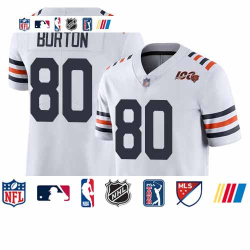 Custom Bears #80 Trey Burton White Alternate Men’s Stitched Football Vapor Untouchable Limited 100th Season Jersey