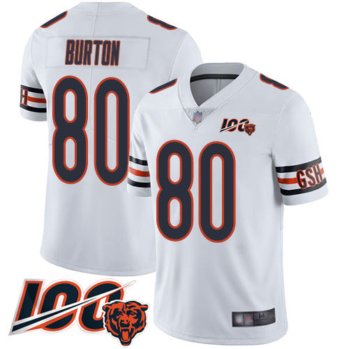 Custom Bears #80 Trey Burton White Men’s Stitched Football 100th Season Vapor Limited Jersey