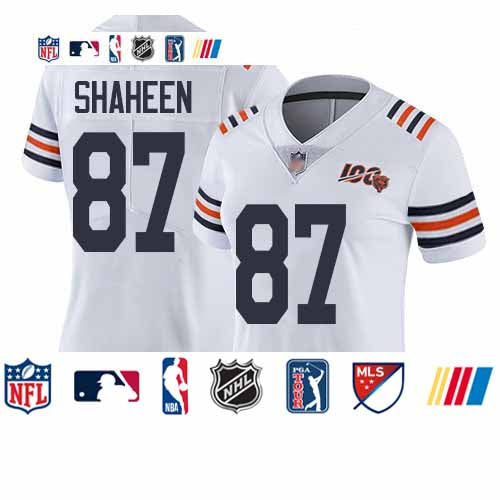 Custom Bears #87 Adam Shaheen White Alternate Women’s Stitched Football Vapor Untouchable Limited 100th Season Jersey