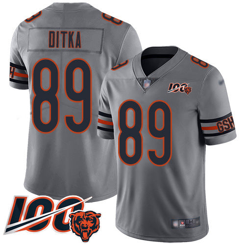 Custom Bears #89 Mike Ditka Silver Men’s Stitched Football Limited Inverted Legend 100th Season Jersey